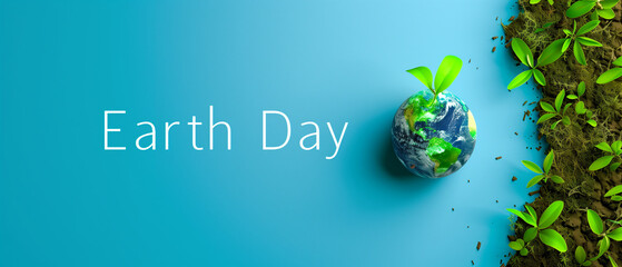 A vibrant blue background with the captivating words Earth Day boldly displayed in the center