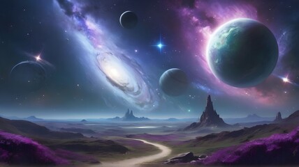 cosmic scene with a majestic galaxy as the backdrop