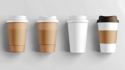 mockups of blank brown container with lid for latte mocha cappuccino drinks