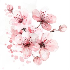 Watercolor cherry blossom clipart in soft pink and white tones , on white background