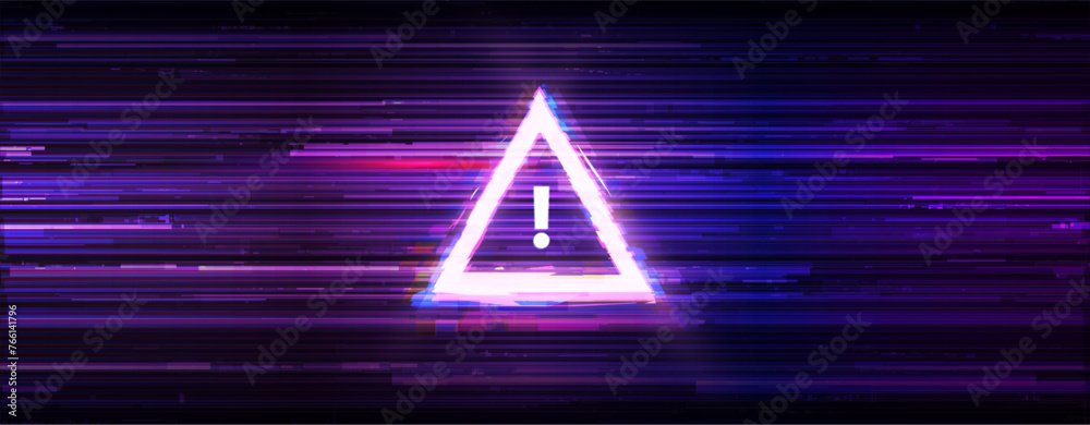 Aufkleber Glitched Attention Danger Symbol. Warning Exclamation Mark Icon. Computer Hacked Error Concept. Game Error Abstract Glitch Background. Vector Illustration.