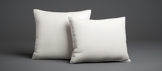 Two luxurious white throw pillows are placed side by side on a sleek gray couch, adding comfort and style to the furniture. The rectangular cushions complement the linens and bedding