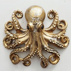 octopus shape coat hook, hanger, white background, gold, golden, jewelry