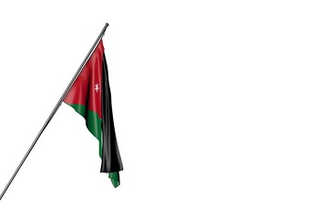 nice Jordan flag hanging on a diagonal pole isolated on white - any feast flag 3d illustration..