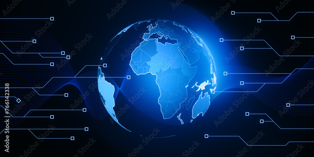 Aufkleber creative glowing futuristic blue globe hologram on blurry wide background. digital innovation and te