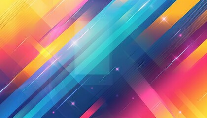 Abstract Vibrant Background with Yellow, Neon Light Blue, Bright Blue, Orange, and Pink Geometric Accents. 