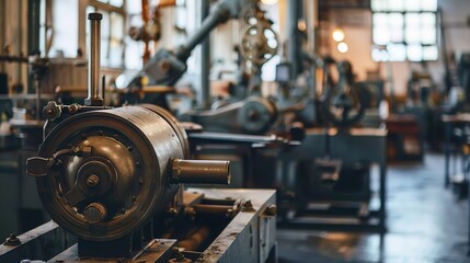A retro industrial factory interior with vintage machinery and equipment, perfect for adding a nostalgic and industrial look to designs.