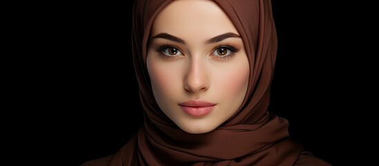 A woman wearing a brown hijab and a matching brown scarf around her neck