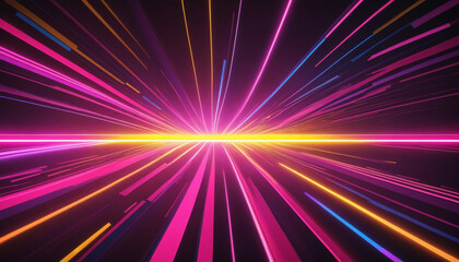 3d render, abstract background with colorful spectrum. Bright pink yellow neon rays and glowing lines colourful background