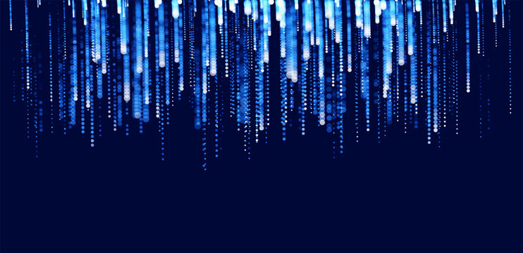 Digital Falling Rain Trails on Dark Background. Fast Falling Digital Bits Drops. Vector Illustration.