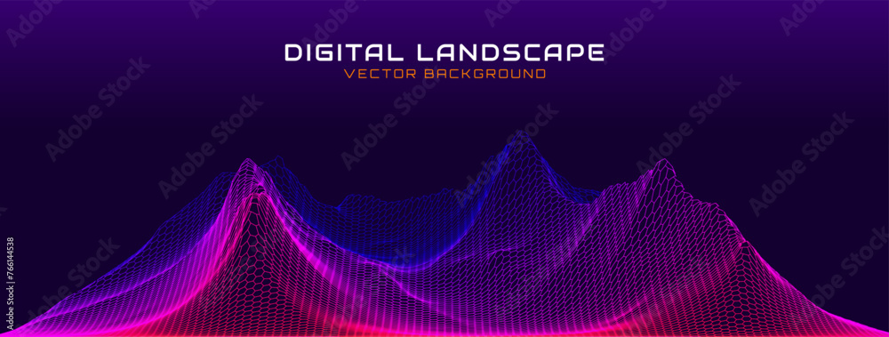 Leinwandbilder abstract 3d digital landscape with particles dots and lines. wireframe landscape background. futuris