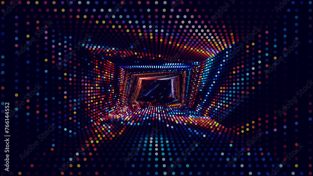 Poster square frame border blue lights dj party flyer background. rectangle tunnel big data backdrop. abstr