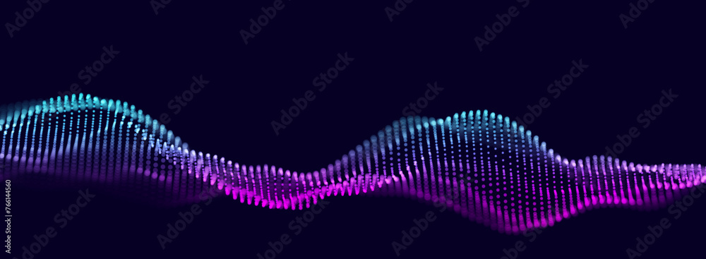 Aufkleber Abstract Sound Wave Background. Glowing Particles Musical Wave. Digital Network Cyber Big Data Flow. 3D Surface Vector Fields. Vector Illustration. Virtual Reality Cyber Space Metaverse Backdrop.