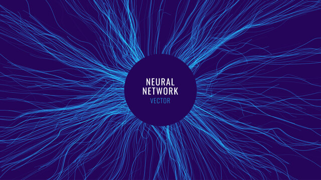 Vector Wave Lines Dynamic Flowing from Center. Neural Network Smooth Lines Background. Abstract Circle Frame. Digital Neuron. Vector Illustration.