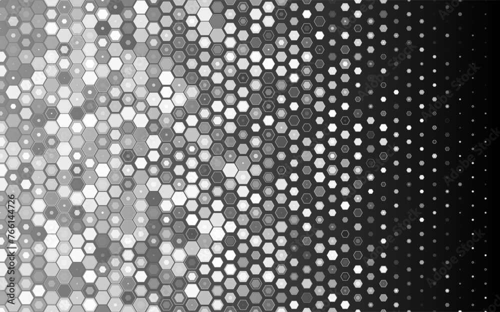 Aufkleber Black and White Hexagonal Geometry Pattern with Lines. Geometric Degrade Gradient Motif for Header, Poster, Flyer, Presentation. Vector Background.