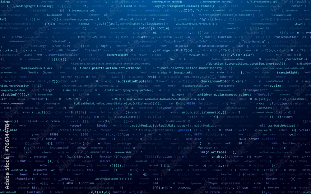 Fototapete Software Web Developer Programming Code. Javascript Abstract Computer Script - Random Parts of Program Code. Vector Illustration.