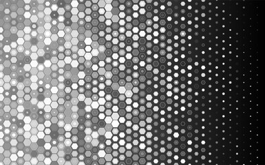 Black and White Hexagonal Geometry Pattern with Lines. Geometric Degrade Gradient Motif for Header, Poster, Flyer, Presentation. Vector Background.