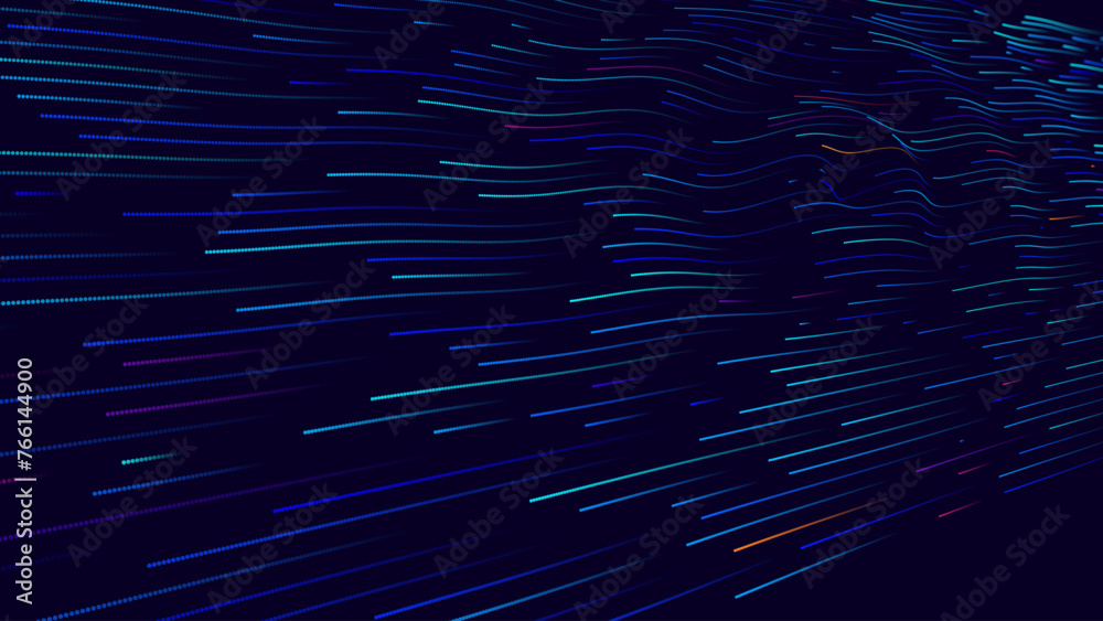 Poster Digital Data Flow Lines Vector Background. Big Data Technology Lines. Wireless Data Transmission Concept. High Speed Light Trails. Information Flow in Virtual Reality Cyberspace. Vector Illustration.