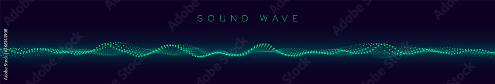 Aufkleber Sound Wave Particles. Music Data Visualization. Dynamic Circles Dots Particles Ultrawide Party Background. Vector Illustration. Digital Sound Equalizer.