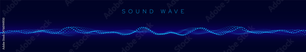 Poster Sound Wave Particles. Music Data Visualization. Dynamic Circles Dots Particles Ultrawide Party Background. Vector Illustration. Digital Sound Equalizer.