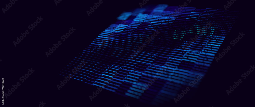 Poster Digital Data Flow Vector Background. Big Data Technology Lines. Data Transmission Concept. High Speed Internet. Information Matrix Flow in Virtual Reality Cyberspace. Vector Illustration.