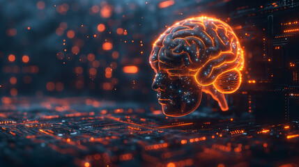Creative artificial Intelligence concept with human brain sketch on modern computer background. Double exposure.