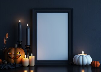Frame mockup, Halloween Frame Mockup with Pumpkins and Leaves, high-resolution (300 DPI)