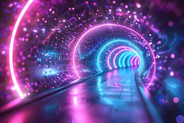 Explore the Mesmerizing Wonders of a Neon Tunnel: Vibrant Colors, Futuristic Design, Immersive Experience, Urban Art, Light Installation, Nightlife Attraction, Technological Marvel