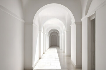 Timeless Architectural Passage Abstract Perspective of an Old White Corridor, Blending Ancient Charm with Modern Design