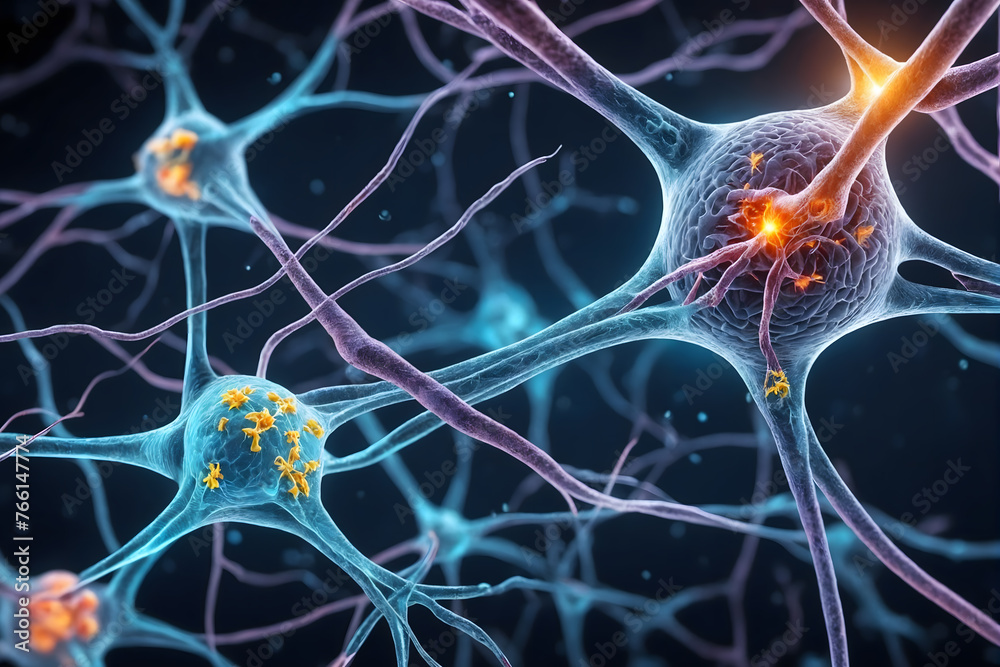 Aufkleber Background from nerve cells or neural networks with cell activity between each other. Neurology and the nervous system concept and showcase