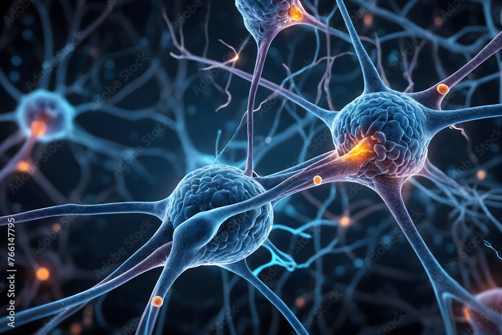 Poster Background from nerve cells or neural networks with cell activity between each other. Neurology and the nervous system concept and showcase