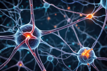 Background from nerve cells or neural networks with cell activity between each other. Neurology and the nervous system concept and showcase