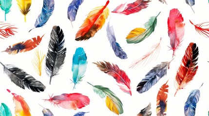 Colorful Feather Pattern on White Background