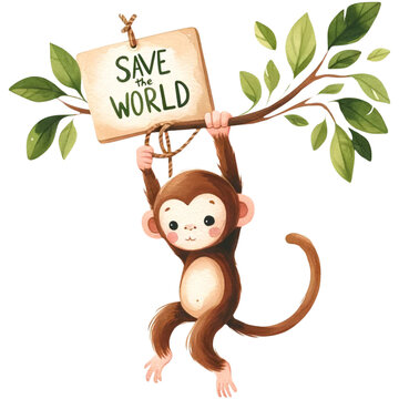 cute monkey earth day, monkey clipart, green earth day,save the world,