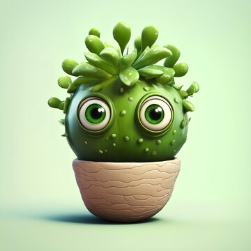 cute succulent, potted indoor flower, illustration. artificial intelligence generator, AI, neural network image. background for the design.