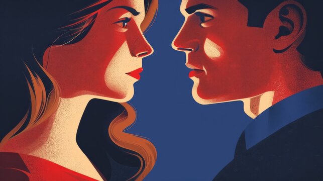 An illustration on the topic of adultery and the relationship of a man and a woman in the family. A love affair. A showdown