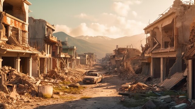 ruined city and buildings after an earthquake natural disaster