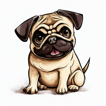 cute dog, pug, pet, illustration. artificial intelligence generator, AI, neural network image. background for the design.