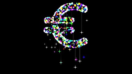 Beautiful illustration of Euro symbol with colorful particles on plain black background