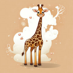 cute giraffe, African animal, illustration. artificial intelligence generator, AI, neural network image. background for the design.