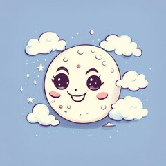 Cute moon, illustration. artificial intelligence generator, AI, neural network image. background for the design.