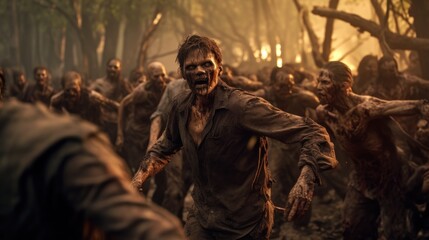 Fototapeta premium Zombie horde. Zombie apocalypse scene.