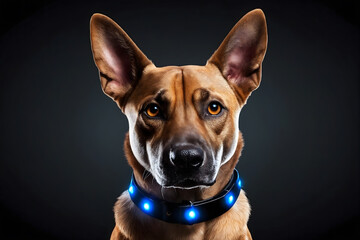 Obraz premium Dog with LED collar on a dark background