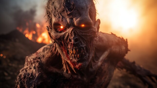 A zombie monster with red eyes and a mouth full of teeth