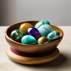 The Easter Enchantment: A Basket of Gemstone Wonders" Evoking the magic of Easter,a collection of eggs not just painted but imbued with the earth's precious stones, nestled in baskets,discovery & awe