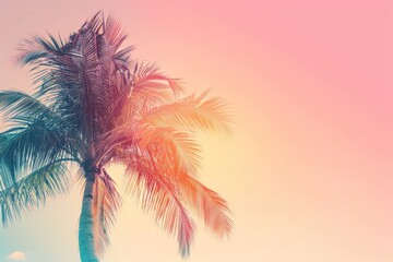 A tall palm tree stands against a soft pastel background in this tropical scene