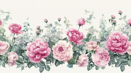 Beautiful pink watercolor rose and peony flowers -,Generative ai, Generative, Ai - obrazy, fototapety, plakaty