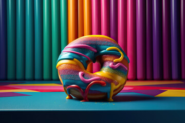 Delicious colorful sweet donut on a rainbow background - 766152300
