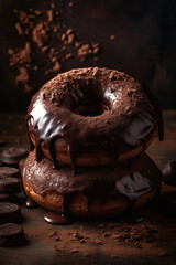 Delicious Sweet Donut With Chocolate Icing And Powder - 766152301