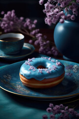 Delicious Sweet Donut With Blue Icing And Topping - 766152310